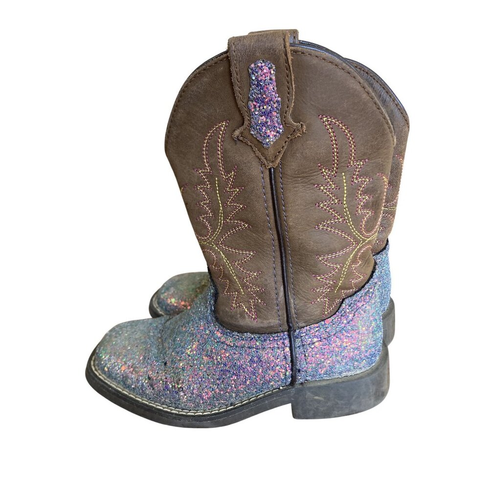 Shyanne Kids Glitter & Brown Embroidered Western Boots Size 11D